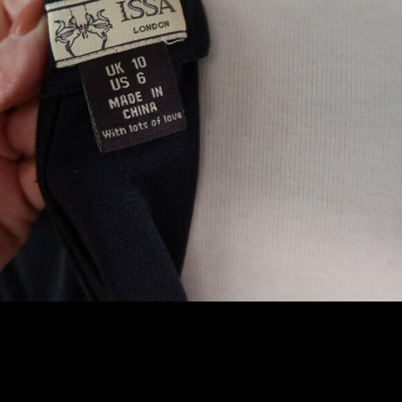 $425 ISSA London dress size US 6 black with beige abstract print 100% silk flare - Picture 12 of 14